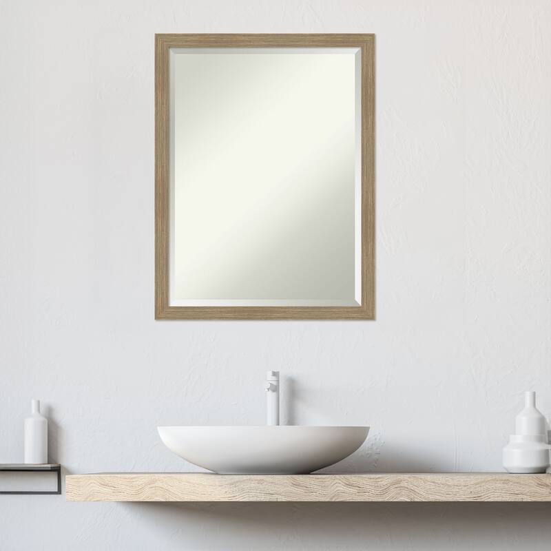 Woodgrain Stripe Beveled Wood Framed Bathroom Vanity Wall Mirror