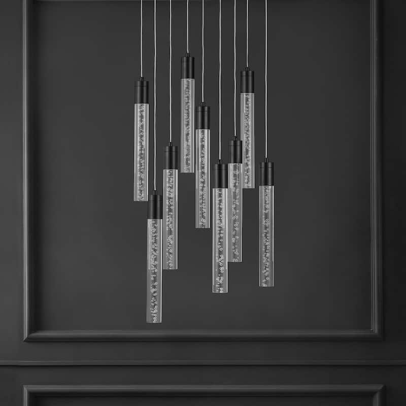 SAFAVIEH Couture Thekla Acrylic 9-Light Chandelier - 17 In. W x 17 In. D x 17/65 In. H - Black