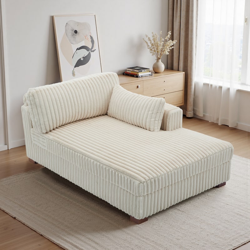 UIXE Upholstered Plush Bedroom Lounge Chairs with Left Armrest & Lumbar Pillow - White