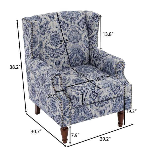 dimension image slide 3 of 8, 2 Set Transitional Patterned Wingback Accent Chairs with NailHead