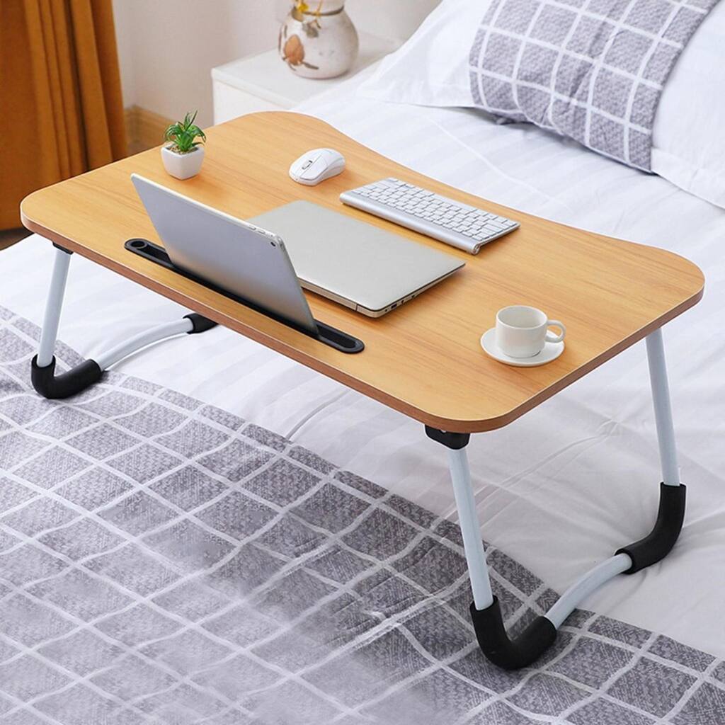 Portable Folding Small Tray Desk Lazy Bed Laptop Table Sponge Feet Tablet Holder Groove Portable Folding Khaki