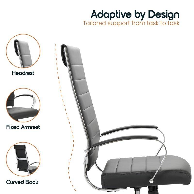 Benmar Leather Executive Office Chair with Chrome Frame, Adjustable Height, Tilt Lock, 360° Swivel, and Smooth Rolling Casters