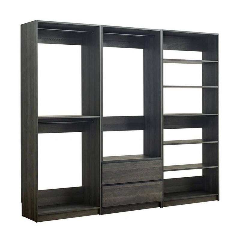 Dee Modular Closet System, 5 Floating Shelves, 2 Drawers, Black Wood