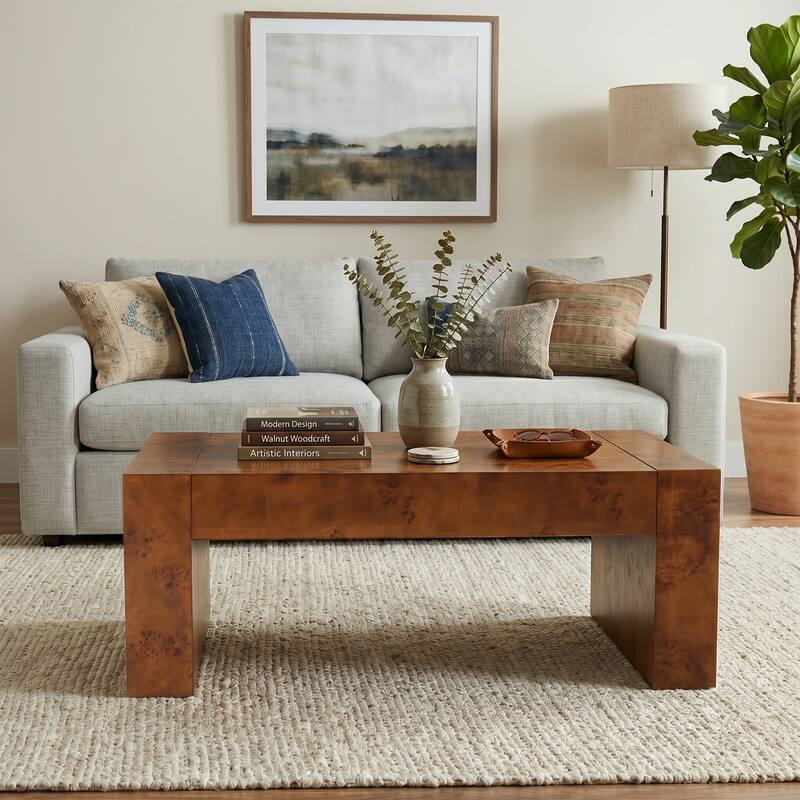 COZAYH Rustic Wood Coffee Table with Burl Finish, Farmhouse Style ...