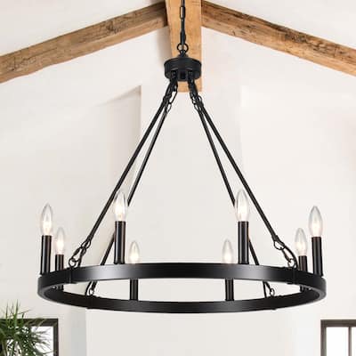 25.98" Wide 8-Light Farmhouse Chandelier, Wagon Wheel Chandelier for Dining Room Living Room Bedroom Kitchen