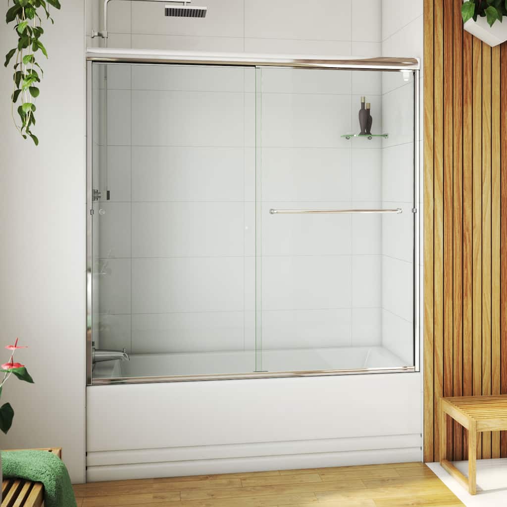 DreamLine Alliance Pro LT 56-60 in. W x 57 3/8 in. H Semi-Frameless Bypass Sliding Tub Door in Chrome and Clear Glass