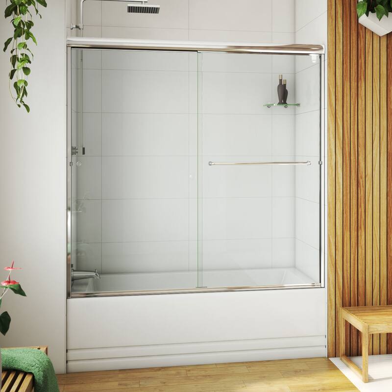 DreamLine Alliance Pro LT 56-60 in. W x 57 3/8 in. H Semi-Frameless Bypass Sliding Tub Door in Chrome and Clear Glass