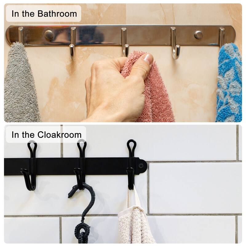 Coat Hook Rack, Stainless Steel Wall Mounted with 5 Hooks Wall Hangers