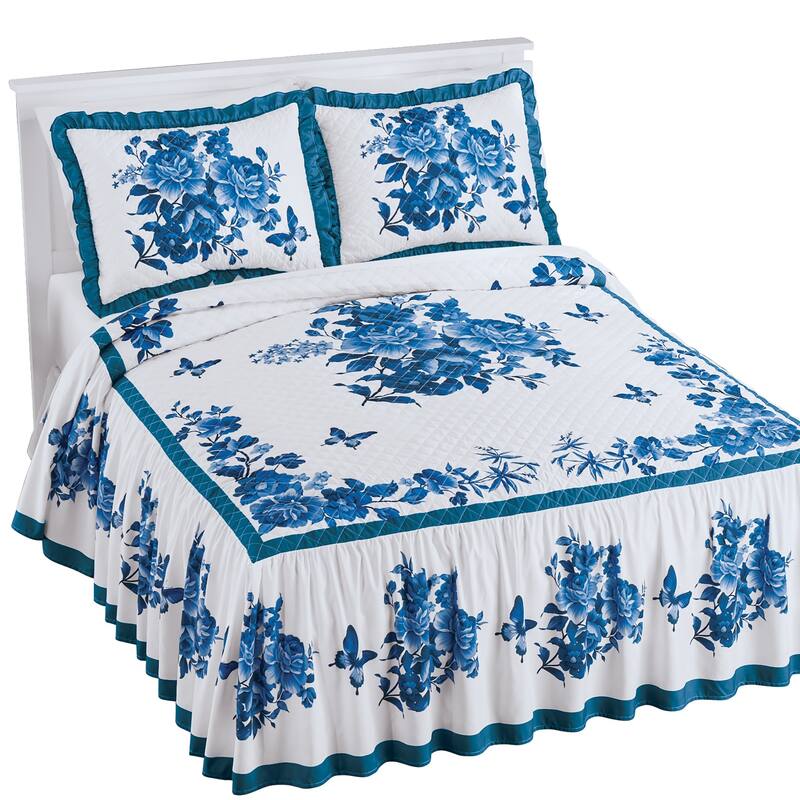 Enchanting Butterfly Ruffled Border Quilt Top Bedspread