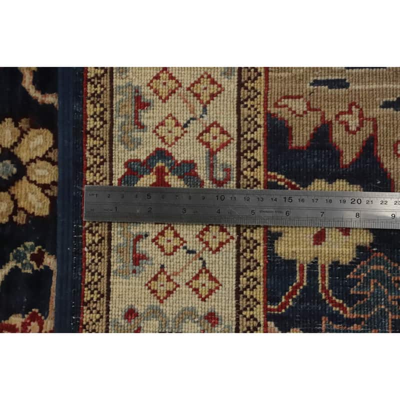 Hand Knotted Oriental 100% Wool Carpet Traditional Floral Navy Blue & Blues Ziegler Runner Rug - 11' 6'' X 3' 0''