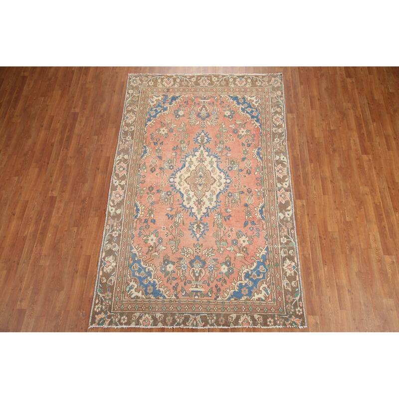 Hand Knotted Oriental 100% Wool Carpet Traditional Floral Pink Hamedan Area Rug - 8' 8'' X 5' 6''