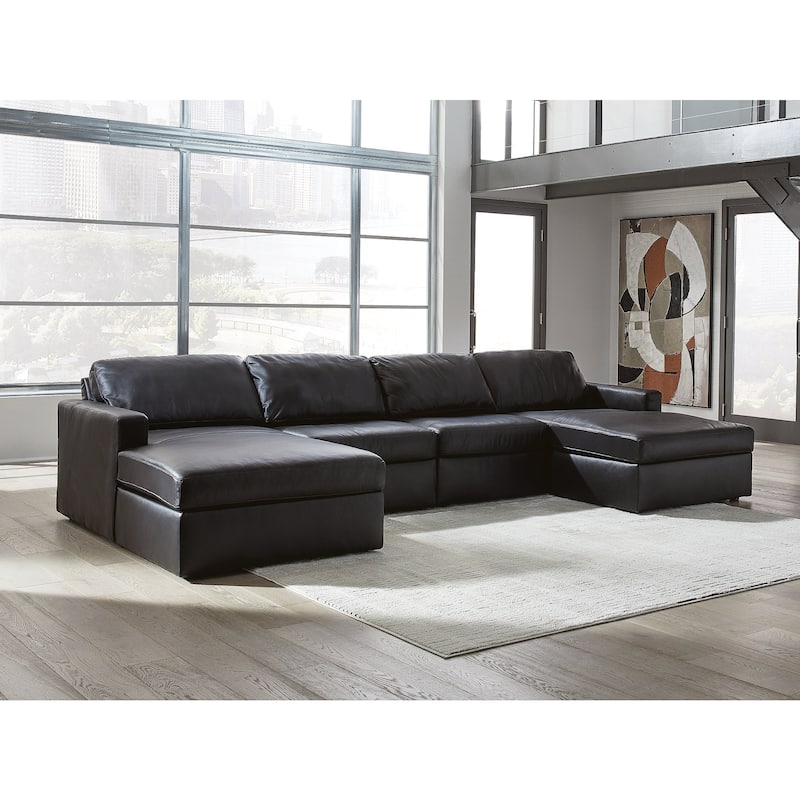 Signature Design by Ashley ModMax II Black 4-Piece Double Chaise Sectional - 142" W x 69" D x 36" H