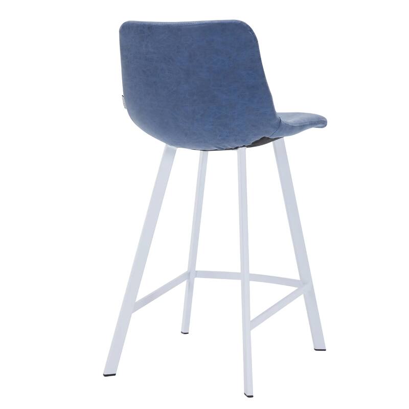 Elland Leather Bar Stool - Modern Counter Height Stool with White Stainless Steel Legs for Kitchen Island or Home Bar Set of 2