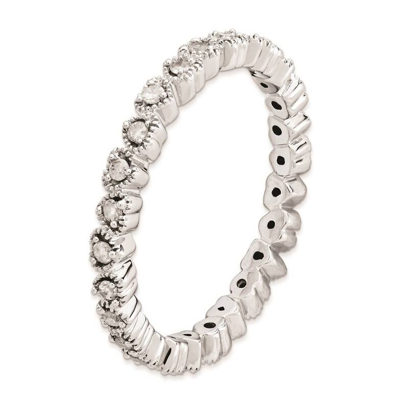 Curata 925 Sterling Silver Polished Prong set Patterned Stackable Expressions Diamond Ring