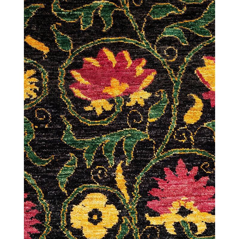 Overton Hand Knotted Wool Vintage Inspired Modern Contemporary Suzani Black Area Rug - 6' 1" x 6' 3"