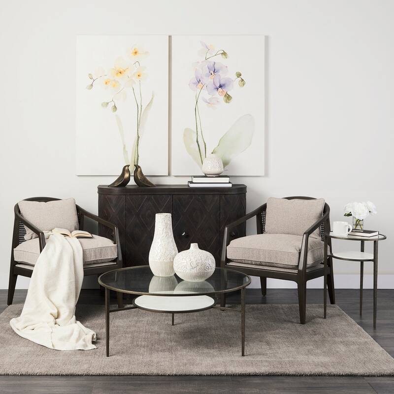 Felicity Glass Top w/White Marble Shelf & Antique Gold Base Coffee Table