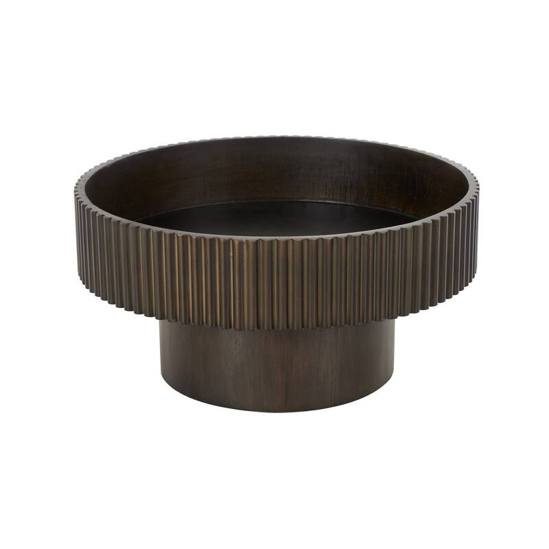 Dark or Light Brown Wood Ribbed Decorative Bowl with Elevated Base