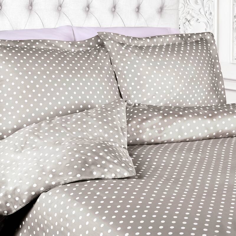 Superior Thread Count 600TC Polka Dot Cotton Blend Duvet Cover Set - Light Grey - Full - Queen