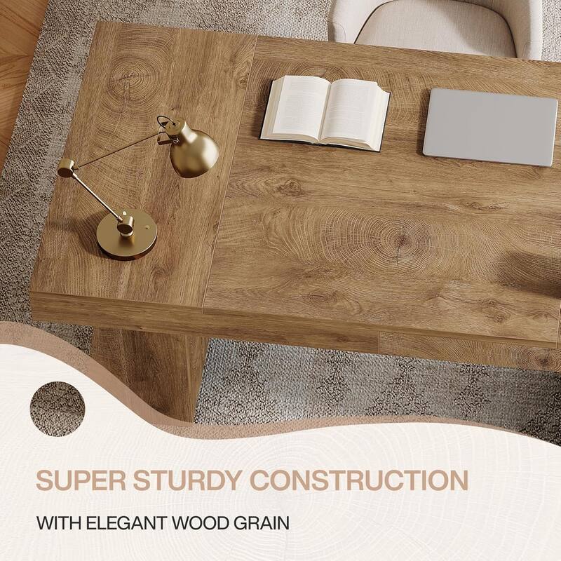 55" Modern Farmhouse Wooden Executive Desk Computer Conference Table