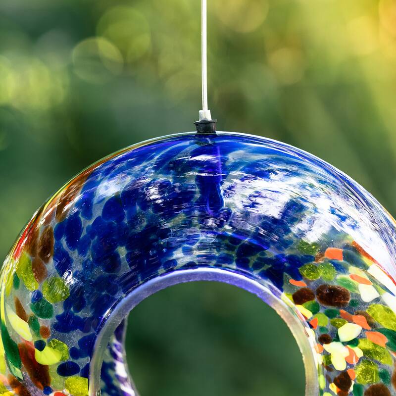 Glitzhome Round Hanging Multi-Color Mosaic Birdfeeder