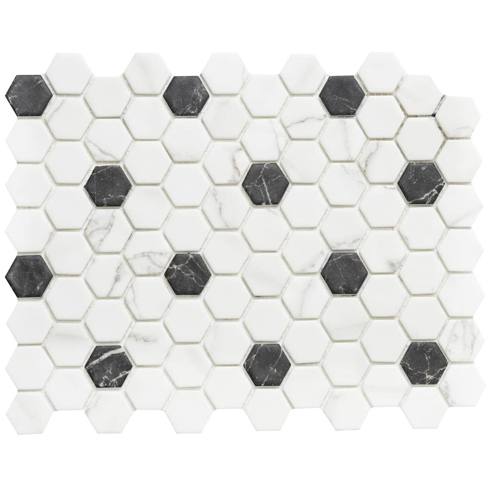 Eterna Hex 12x12 White Matte Recycled Glass Mosaic Tile - Floor, Wall, Backsplash