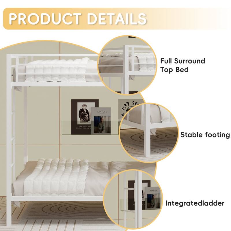 Multi-Functional Metal Bunk Bed, No Box Spring Needed, Bunk Bed Frame for Aldults Dorm Bedroom Guest Room