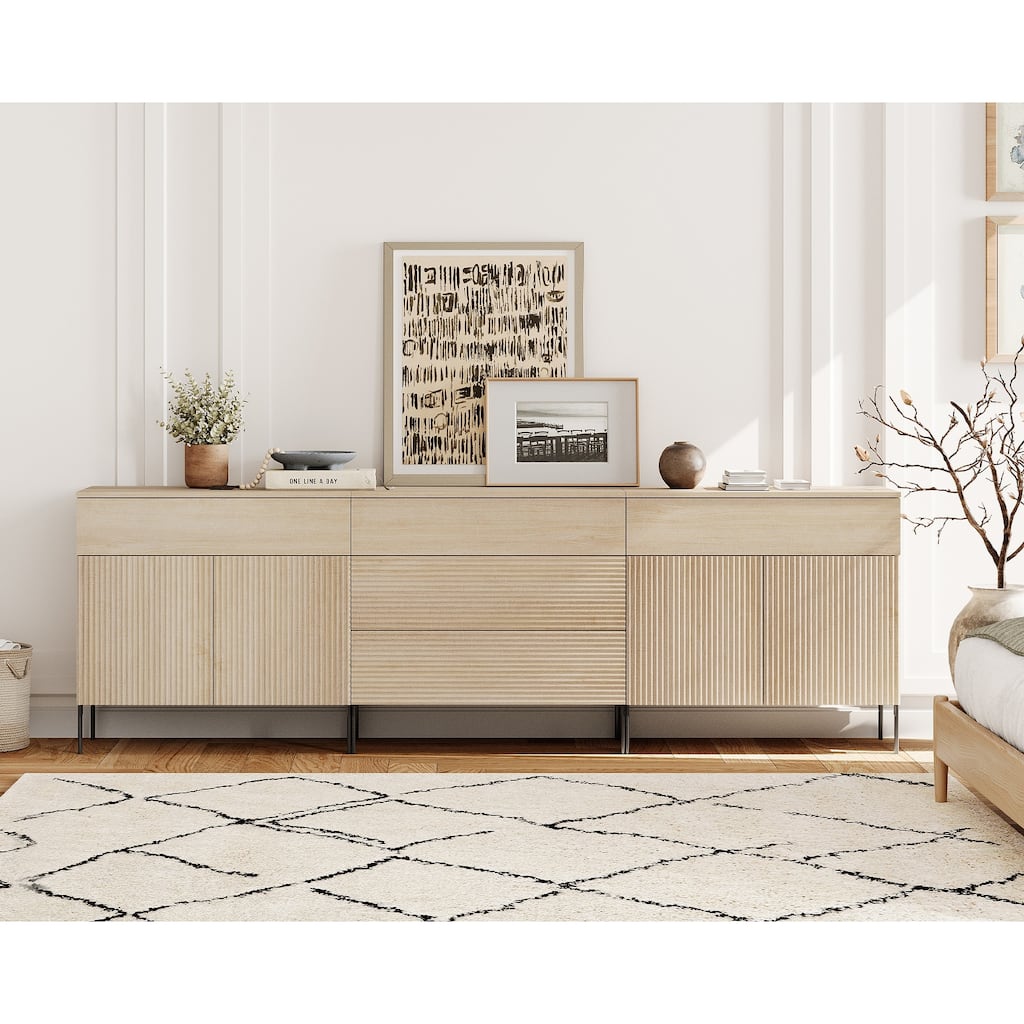 94.5" Modern Reeded 5-Drawer Dresser Set For Bedroom, Minimalist Chest Of Drawers With Storage