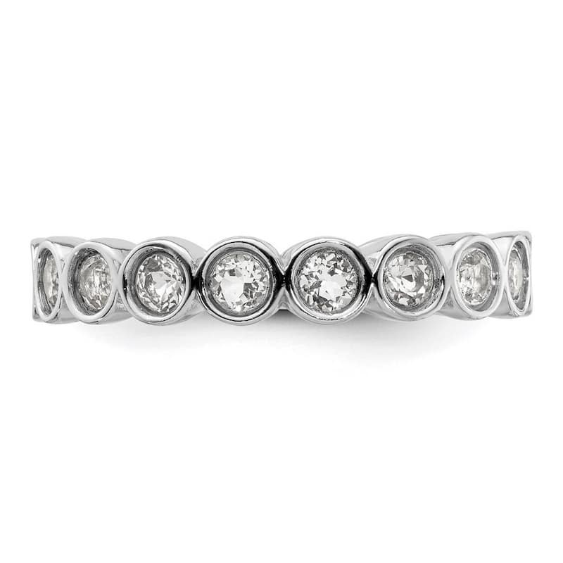 Curata 925 Sterling Silver Bezel Polished Patterned Stackable Expressions White Topaz Ring