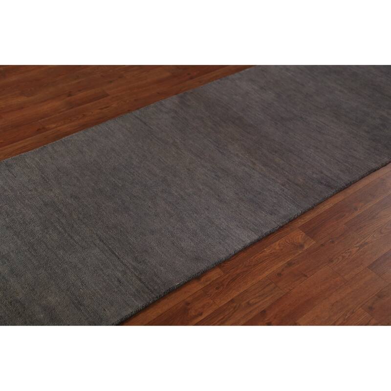 Hand Knotted Oriental 100% Wool Carpet Modern Solid Greys & Charcoal Gabbeh Runner Rug - 9' 9'' X 2' 10''