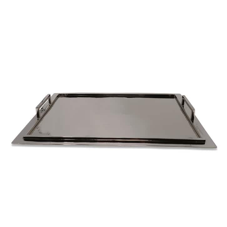 Stainless Glossy Textured Design Steel Serving Tray with Handles (3 Sizes)