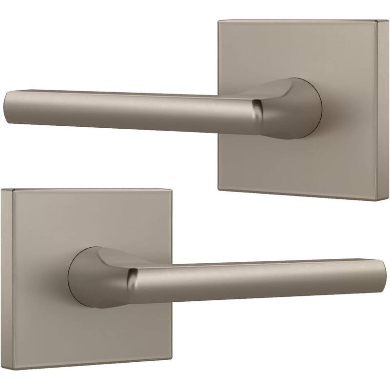 Mega Handles PRIME Reversible Dummy Interior Door Levers with Square Rosette for French Doors & Closets, Modern Stainless Steel -  Non Turning Reversible Handing|Satin Nickel