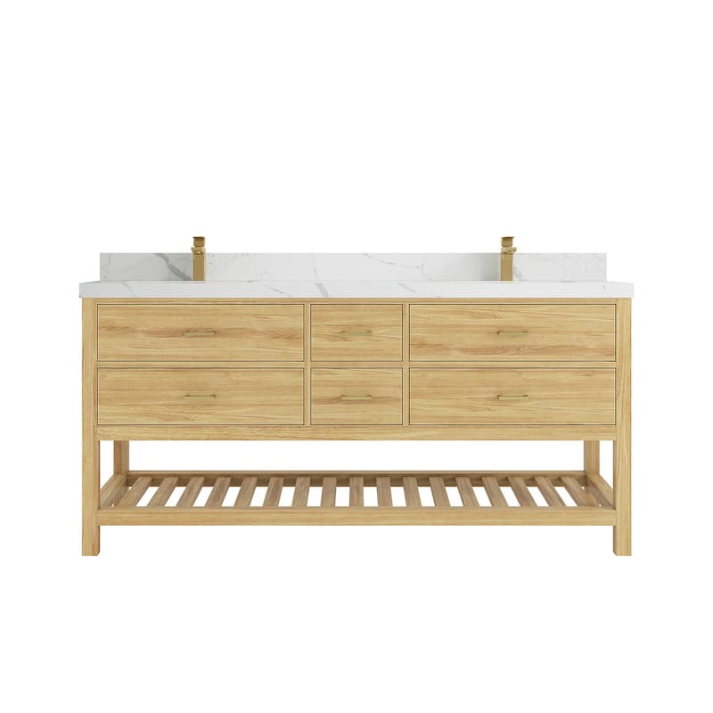Willow Collections 72 in. W x 22 in. D Parker Solid Teak Double Sink Bathroom Vanity with Countertop