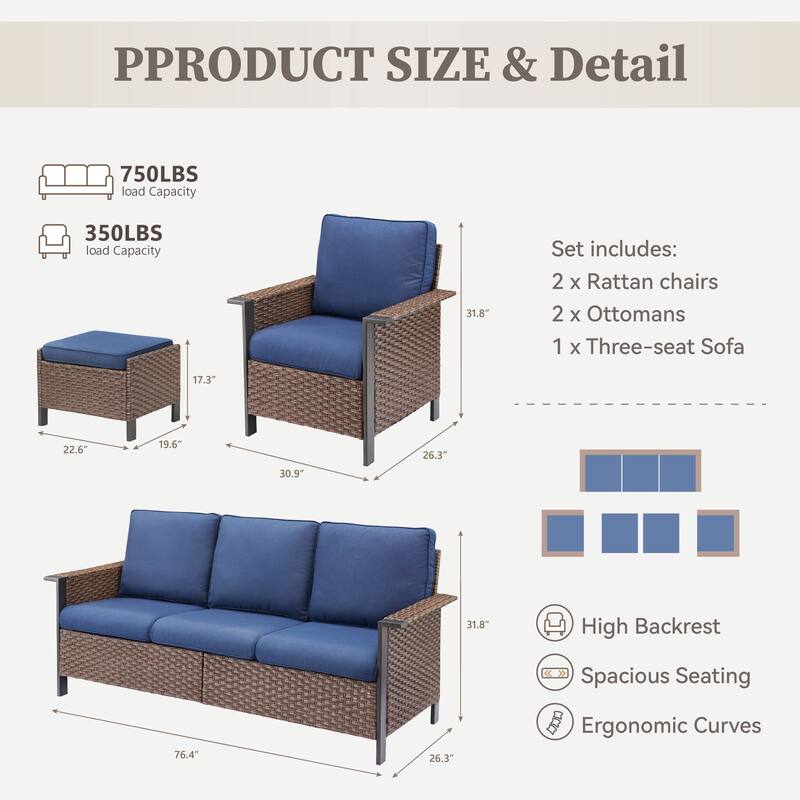 Pocassy Outdoor Wicker 4-Piece Sofa Patio Chair with Ottoman