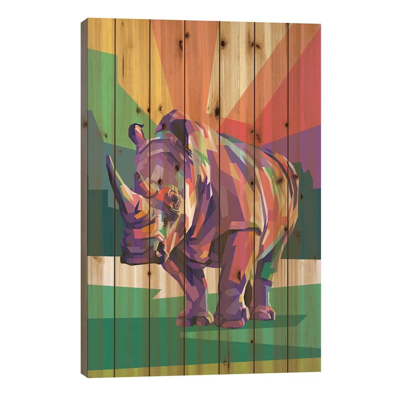 Rhino Print On Wood by Dayat Banggai - Multi-Color - 26x18x1.5