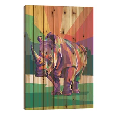 Rhino Print On Wood by Dayat Banggai - Multi-Color
