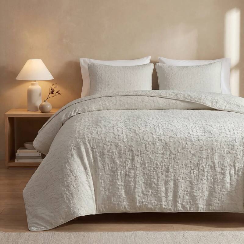 HiEnd Accents Porto Matelasse Textured 3 Piece Comforter Set - Taupe - Queen