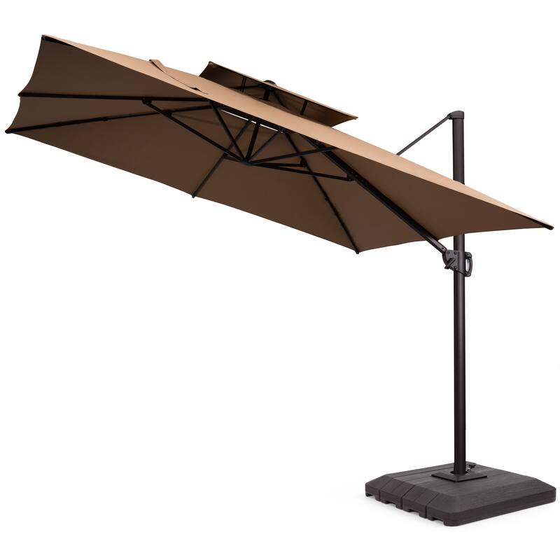 Pellebant 11x 11 ft Square Outdoor Patio Cantilever-Offset Umbrella with Base - Tan
