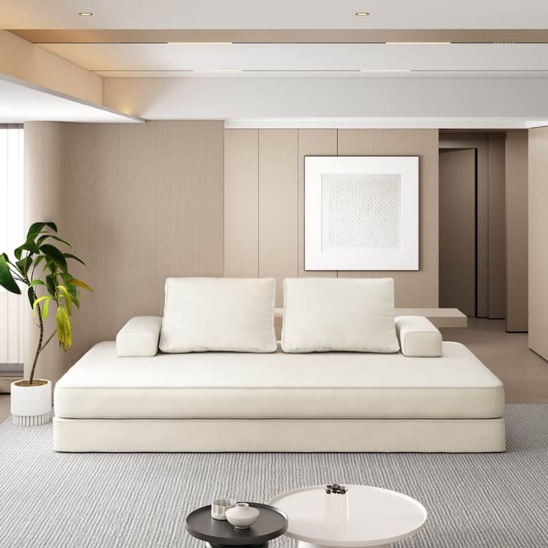 86.6" Convertible Loveseat Sofa Bed with Removable Backrests, Chenille Fabric Sleeper Sofa, Chaise Lounge, Floor Folding Couch