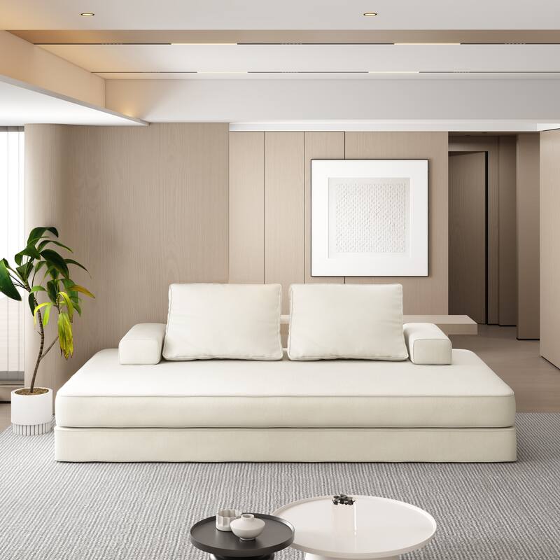 GDFStudio - 86.6" Multifunctional Chenille Upholstered Convertible Sofa Bed with 2 Removable Backrests & Soft Pillows