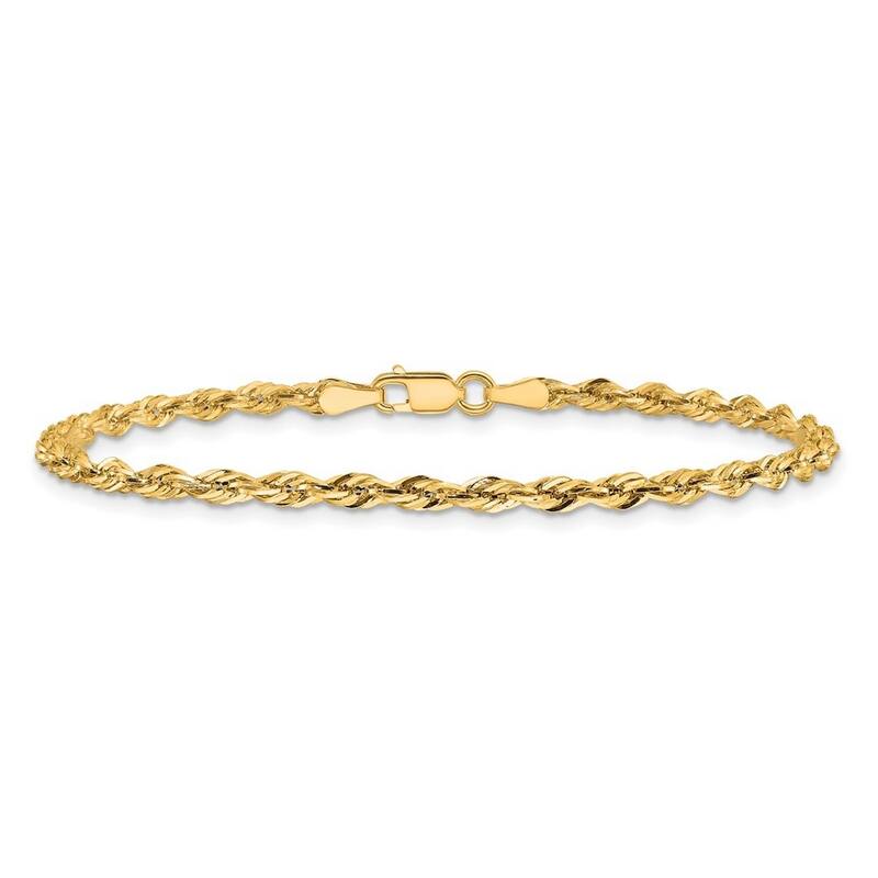 Curata 10k Yellow Gold 8" 2.8mm Semi solid Rope Chain Bracelet