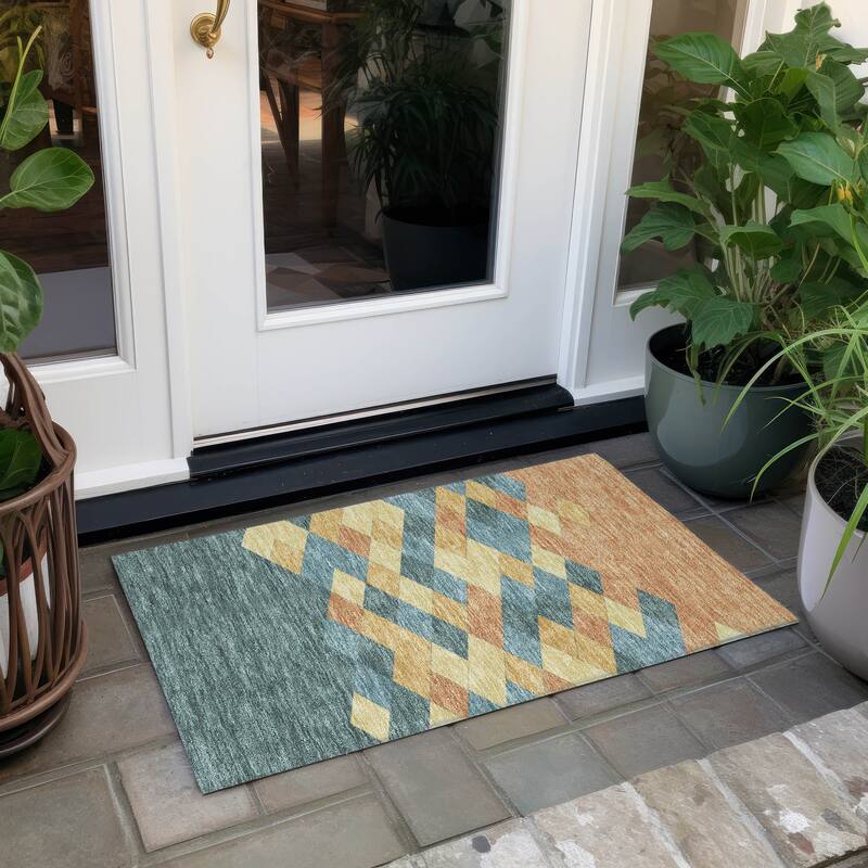 Machine Washable Indoor/ Outdoor Modern Avo Chantille Rug - Teal - 1'8" x 2'6"