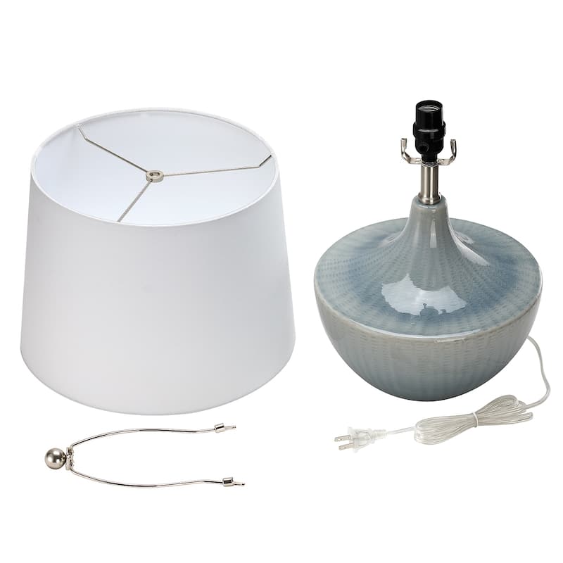 Ebern 3-Way Blue Ceramic Table Lamp with White Shade - 21 in. H