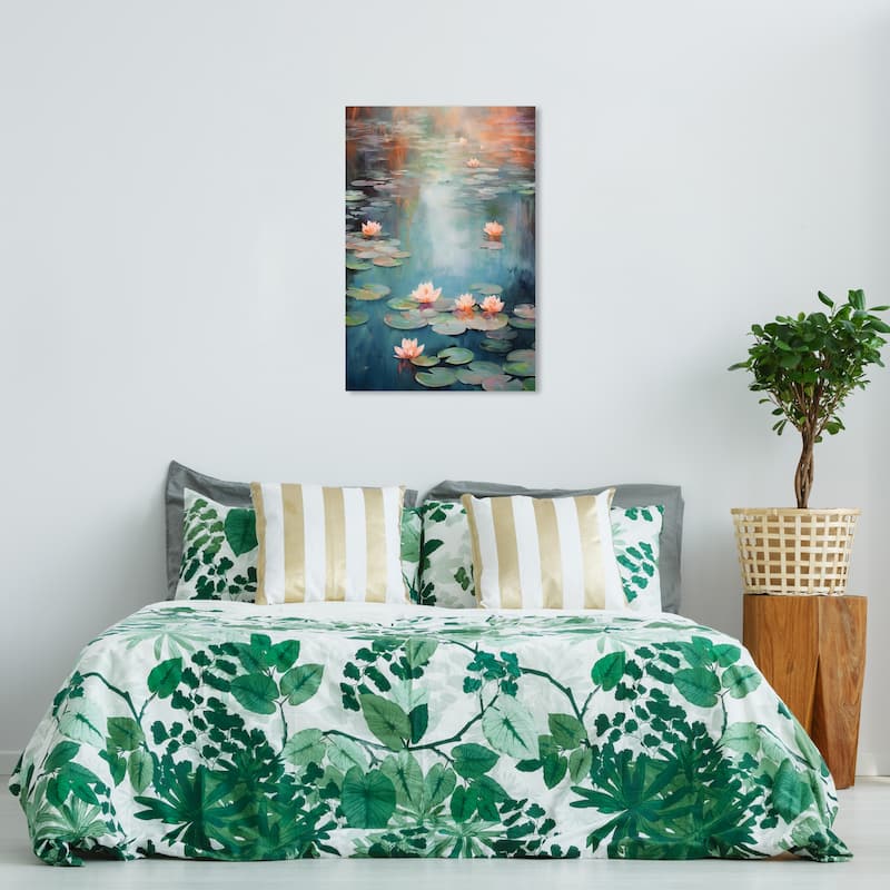 Wynwood Studio Canvas Floral and Botanical Tranquil Lily Pads Blue and Teal Modern & Contemporary Wall Art Canvas Print - 36 x 24