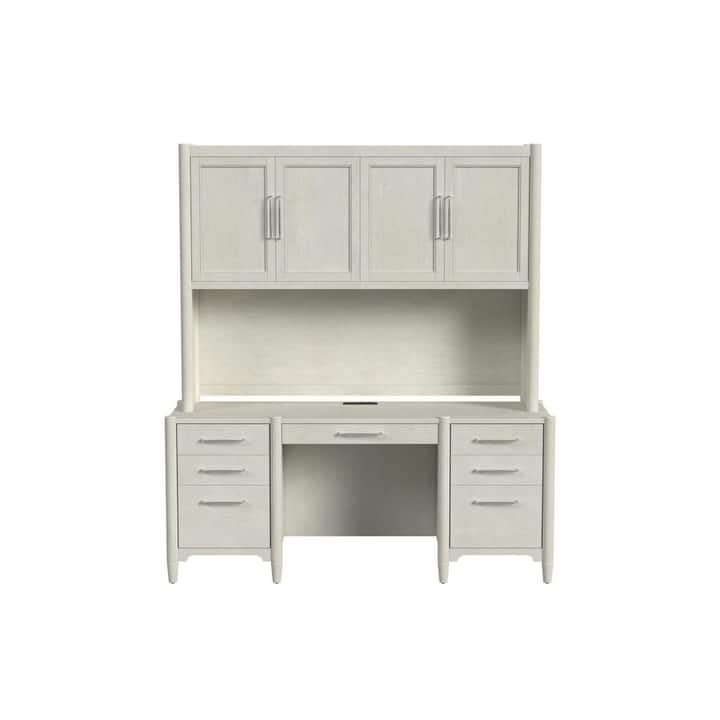 Modern Wood Desk with Hutch, Office Storage, Writing Table with Cabinet, Fully Assembled, White
