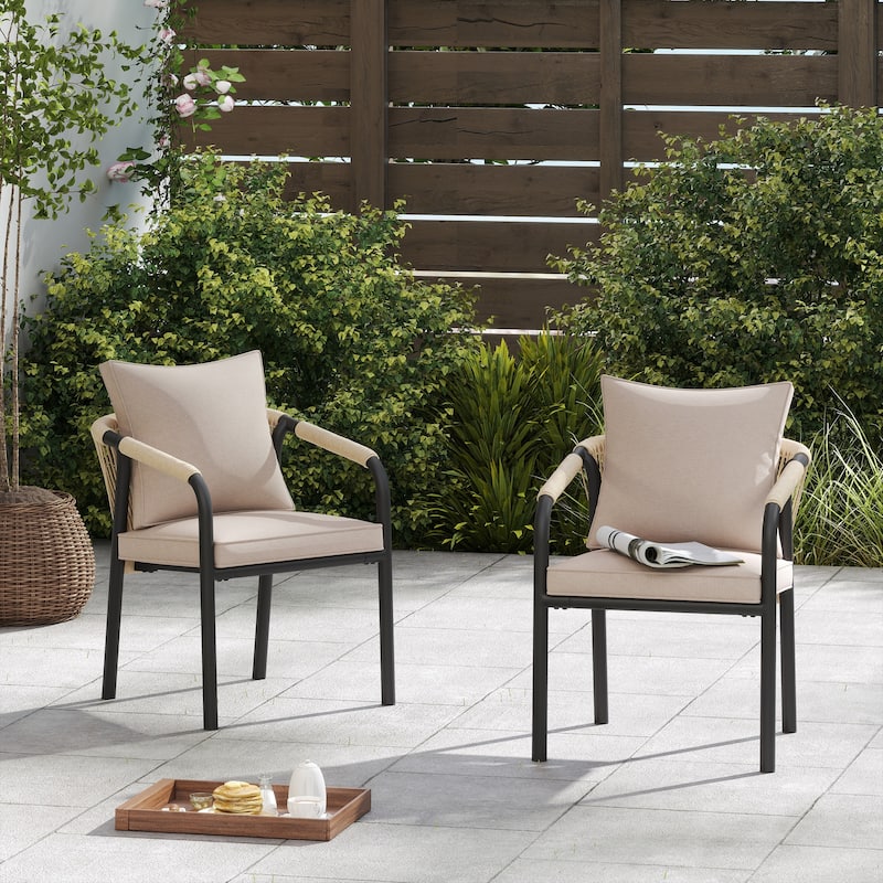 Outdoor Stackable Dining Chair Set of 2 or 4 with PE Wicker Back & Iron Frame