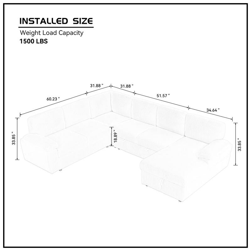Oversized Sectional Sofa Set, Convertible Sectional Sofa Couch With Storage Ottoman, L-Shaped/U-Shaped Upholstered Sofa