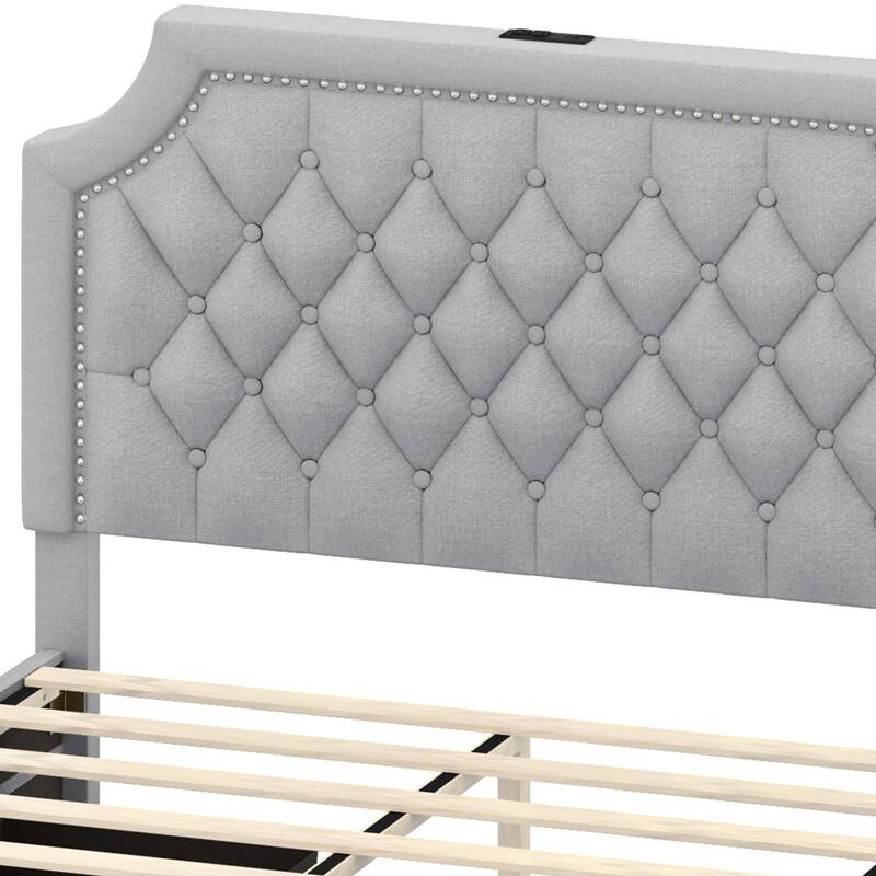 Moasis Velvet/Linen Upholstered Bedframe with Adjustable Headboard and 4 Storage Drawers