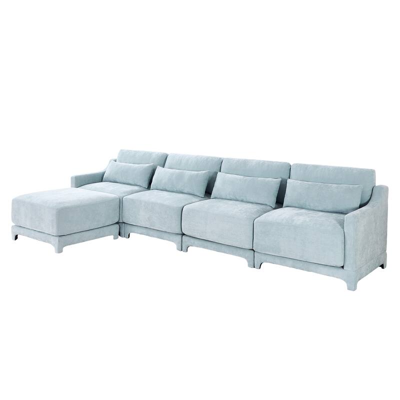 141.7" Chenille Modular 4-Seater Sofa with Ottoman & Ergonomic Wood Base