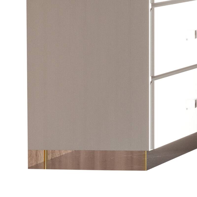 Ruo 60 Inch Modern Wide Dresser, 6 Drawers, Chrome Plinth Base, White Wood