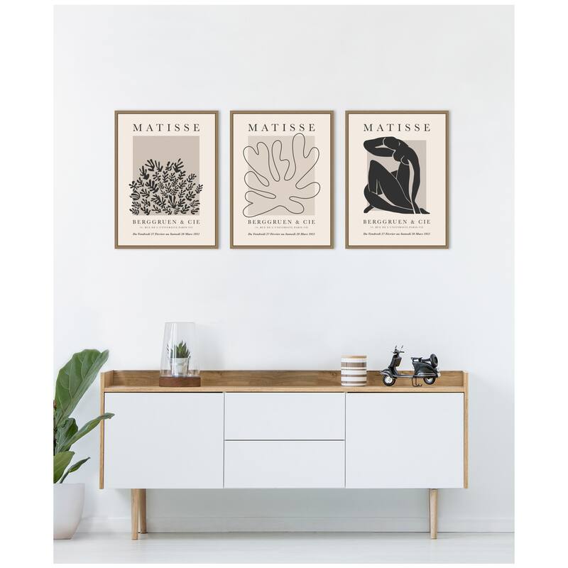 Kate and Laurel Matisse Inspired Florals & Woman Silhouette 3 Piece Framed Canvas Wall Art Set by Gabrielly Guedes